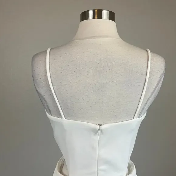 AQUA Cut Out Thigh Slit Sleeveless Long Column Evening Gown White Size 6 Dress - Picture 9 of 11